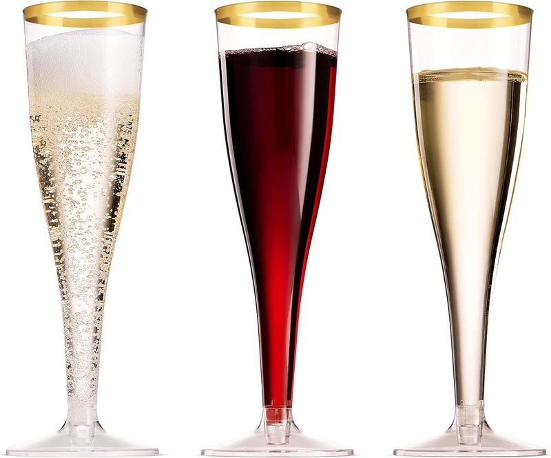 Munfix 50 Pack Gold Rimmed Plastic Champagne Flutes 5 Oz Clear Plastic Toasting Glasses Fancy Disposable Wedding Party Cocktail Cups with Gold Rim - Image 2